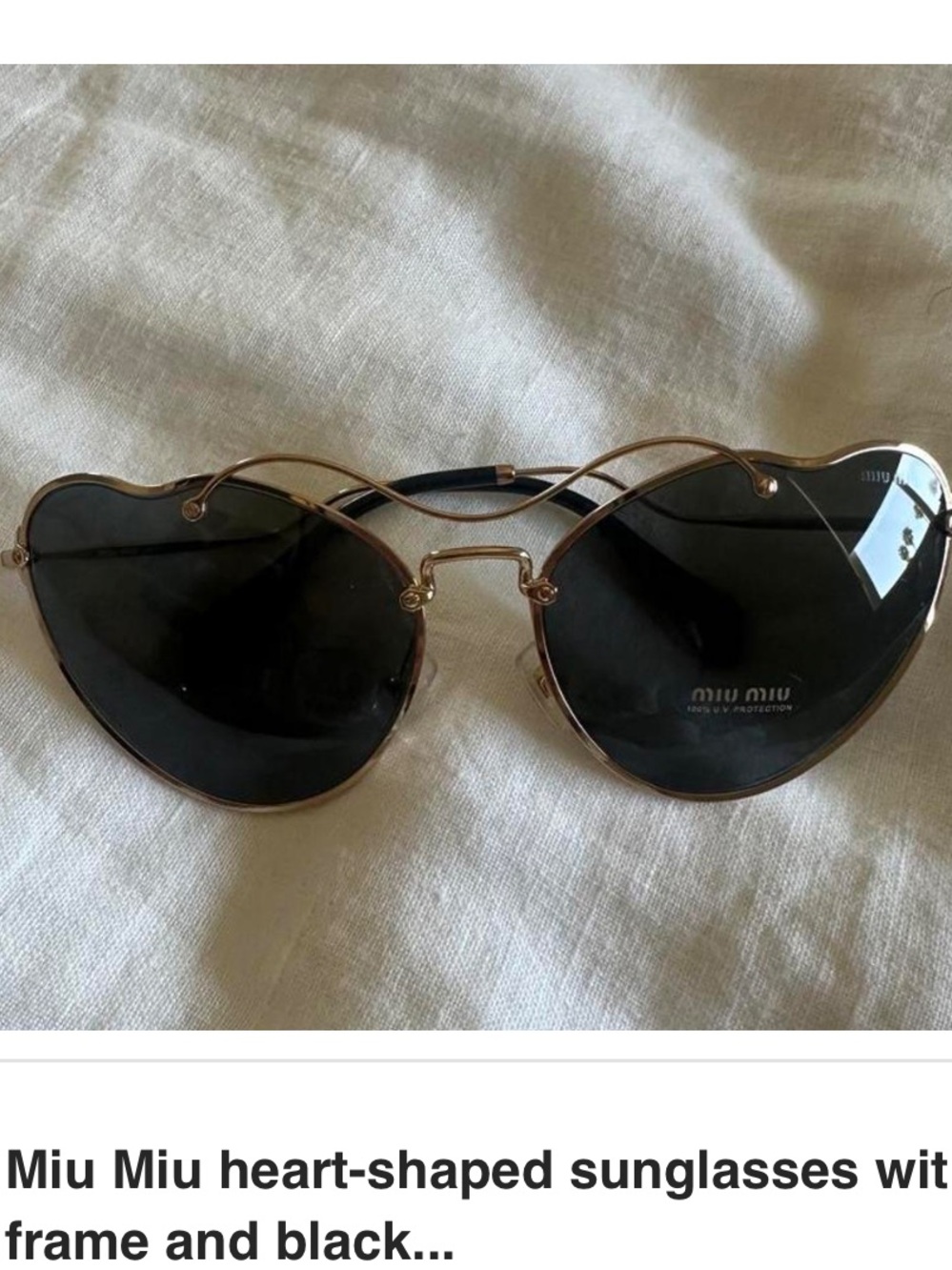 Miu Miu Gold Frame Heart Sunglasses with Black Lenses